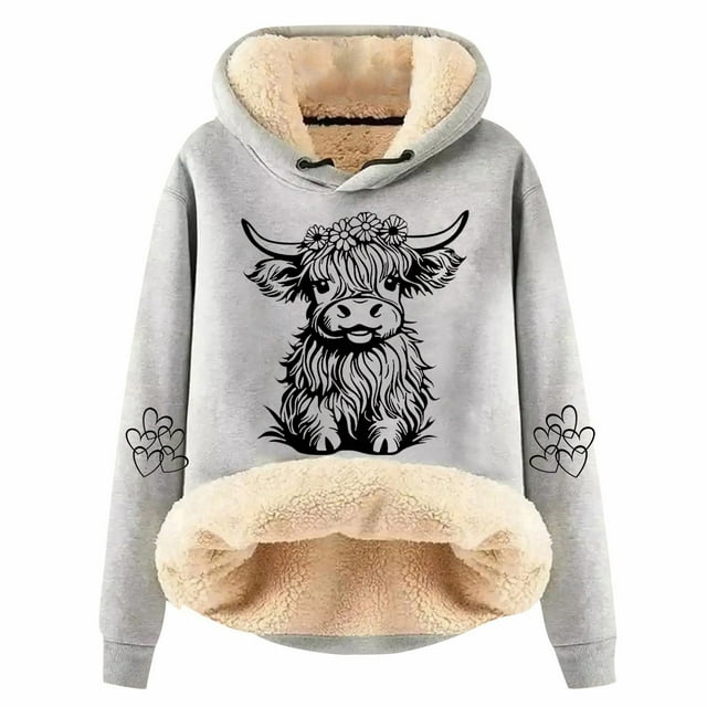 Chandail à Capuchon à Imprimé Vache pour Femmes, Mode Décontractée, Manches Longues, Mignon, Grande Taille, Chandail en Molleton Confortable et Chaud pour l'Hiver