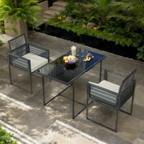 Demifill 3 Pieces Patio Tempered Glass Top Table and Chairs Set, Patio Conversation Set for Outdoor as Garden, Backyard, Porch, White