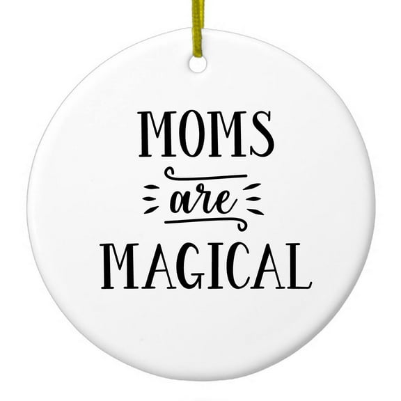 DistinctInk Hanging Ceramic Christmass Tree Ornament with Gold String - Great Gift / Present - 2 3/4 inch diameter - Moms Are Magical