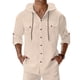 thumbnail image 2 of Ceisia Men's Regular Fit Cotton Linen Blend Hooded Roll-Tab 3/4 Sleeve Solid Color Casual Shirt Gifts, 2 of 9
