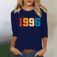 thumbnail image 2 of Vintage T Shirts For Women Crew Neck 3/4 Sleeve Print Pullover Tops Casual Stylish Comfy 1996 Graphic Tees (L, Blue), 2 of 4