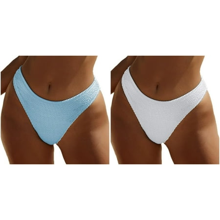 Lojoutye 2 Pack(Light Blue 1PCS & White 1PCS) Womens Bathing Suit with Skirt Multipack Women Sexylow Waist Womens Bathing Suites Bikini Bottoms Swim