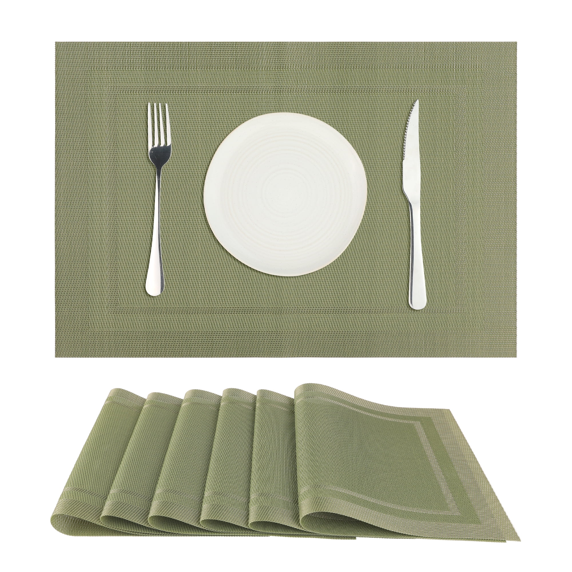 Unique Bargains Set of 6 Heat-resistant Washable Modern Polyvinyl Chloride Placemats Light Green 18x12 Inch
