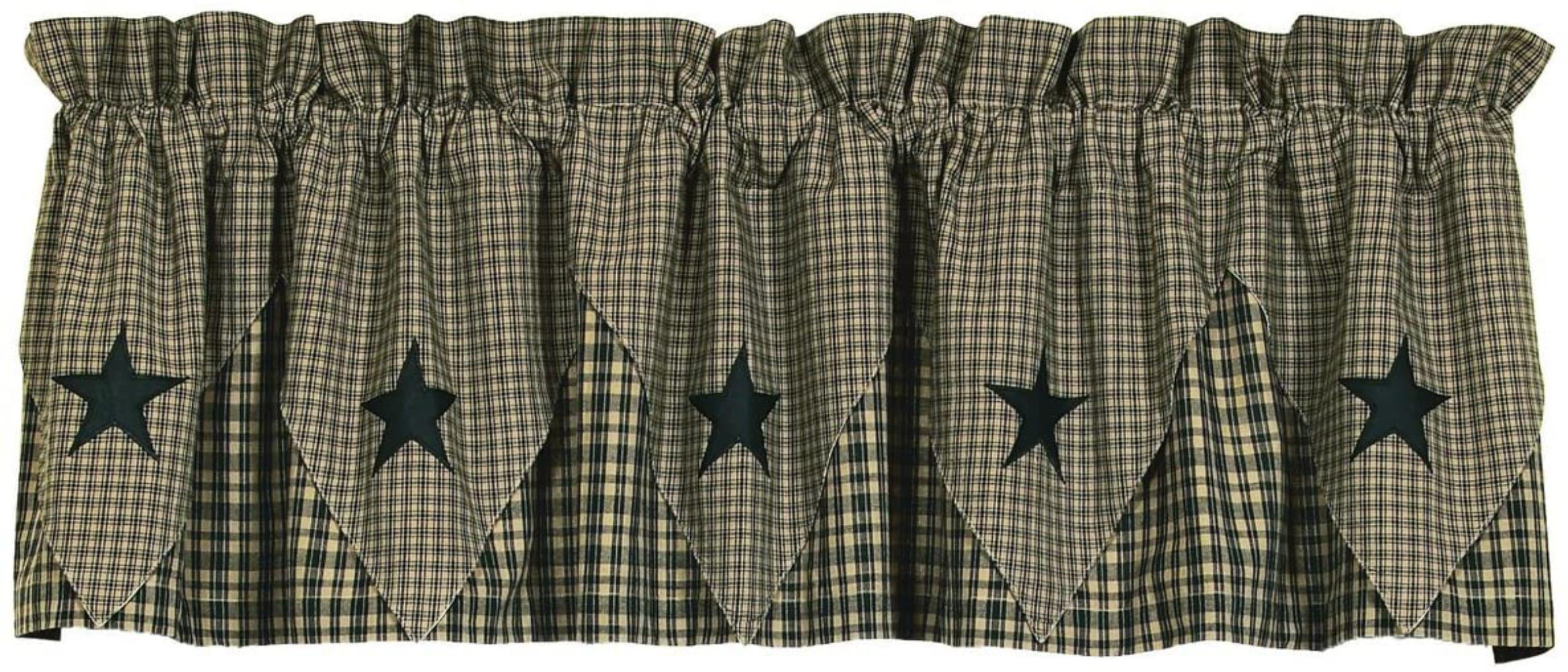 Olivia's Heartland country primitive VINTAGE STAR Black pointed VALANCE curtain 