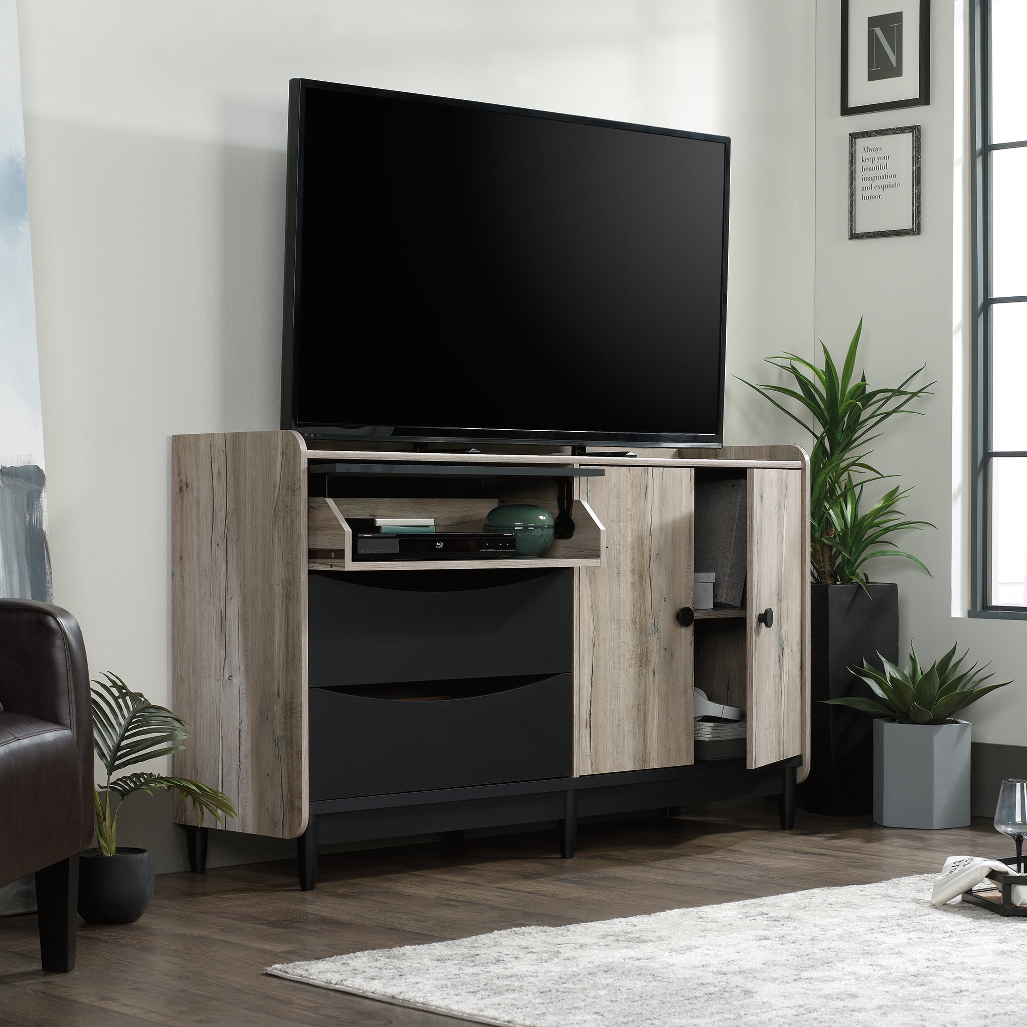 Sauder Linden Market TV & Media TV Stand with Drawers for TVs up to 65
