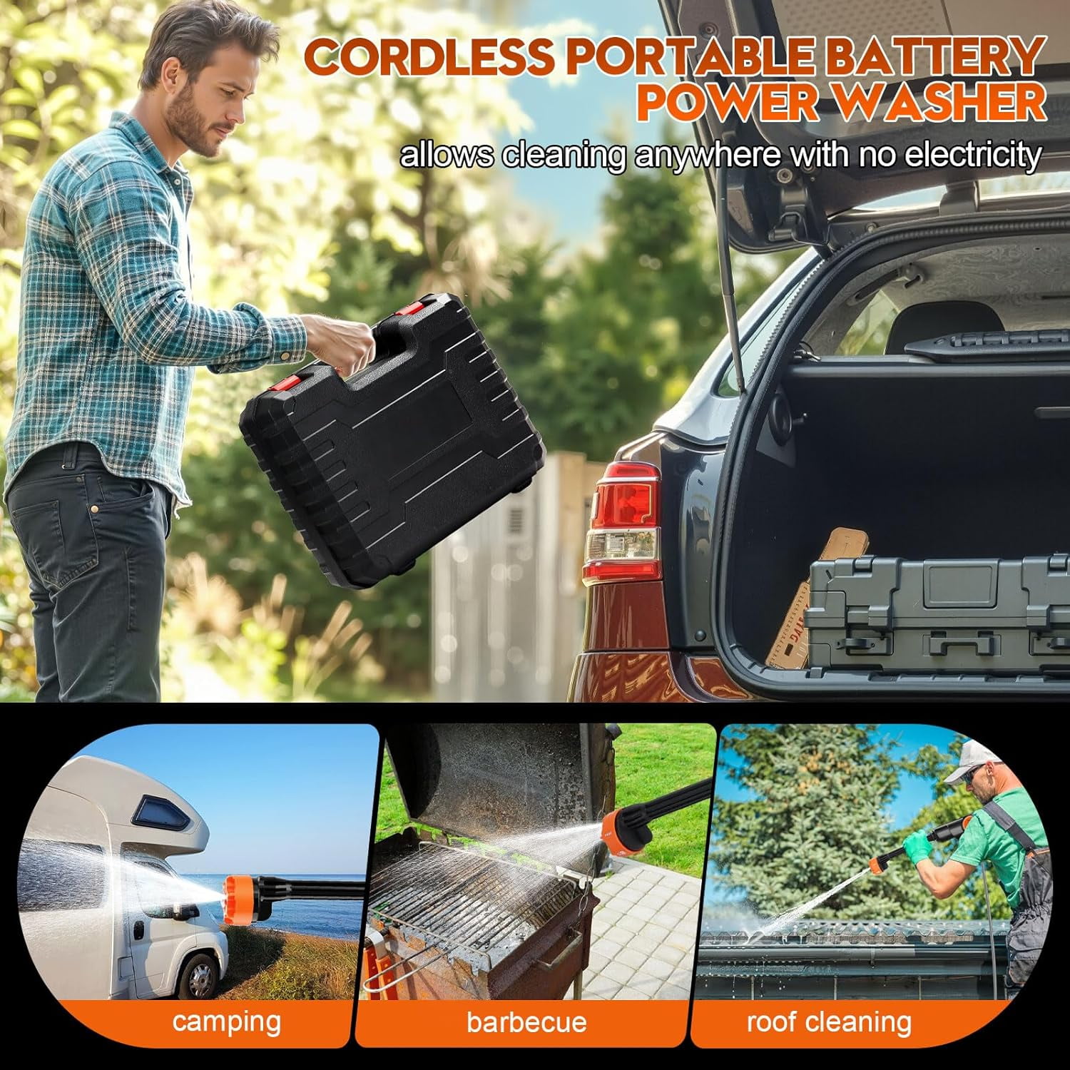 Tanbaby 970PSI Cordless Pressure Washer, 550W 1.5GPM Portable Power Washer with 6-in-1 Adjustable Nozzle, 2×3.0Ah Battery Power Cleaner with 16.4ft Hose for Cars/Patios