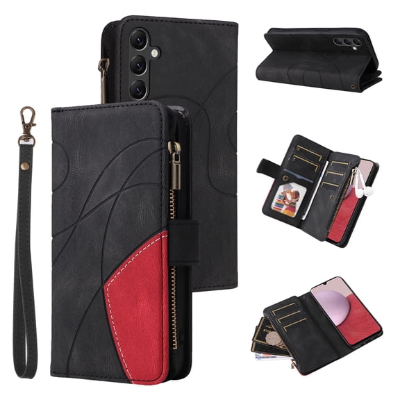 Phone Cover for Samsung Galaxy A14 4G, Shockproof Purse 2 Color Assorted 9 Card Slots with Zipper Storage Handbag Case for Samsung Galaxy A14 4G