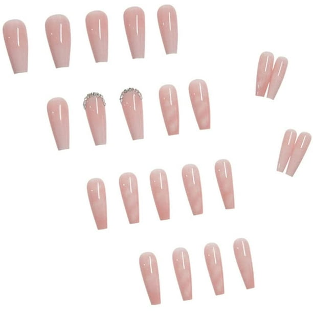 Glossy Press on Nails Extra Long with Designs,Nude Pink Coffin Fake Glue on  Nails,Stick on Nails for Women,Thick nails,Acrylic Nails Press on for Nail  Art Decoration,24PCS (Pattern G) 