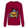 thumbnail image 4 of Inverlee Womens Flaming Jack O Lantern Bat Graphic Long Sleeve Round Neck Sweatshirt Retro Halloween Spooky Loose Fit Pullovers Autumn Festival Soft Basic Tees Fall Festival Daily Outfits Red （S-XXL）, 4 of 6