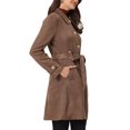 thumbnail image 4 of Unique Bargains Women's Winter Faux Suede Button Front Belted Trench Coat S Dark Brown, 4 of 5