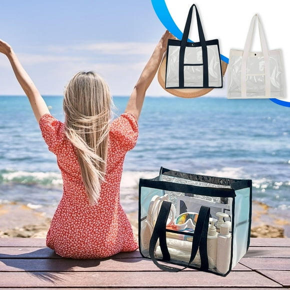 Bolsa transparente aprobada para estadios, 1 unidad, 40 x 32 x 20 cm, bolso transparente con bolsillos para trabajo, viajes y eventos, apta para controles de seguridad (beige).