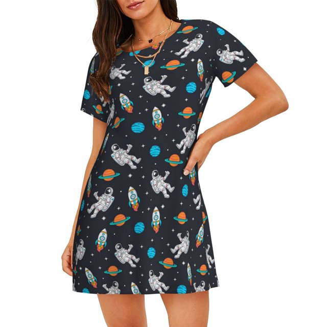Balery Space Camisón de manga corta con cuello redondo para mujer, cómodo y elegante.