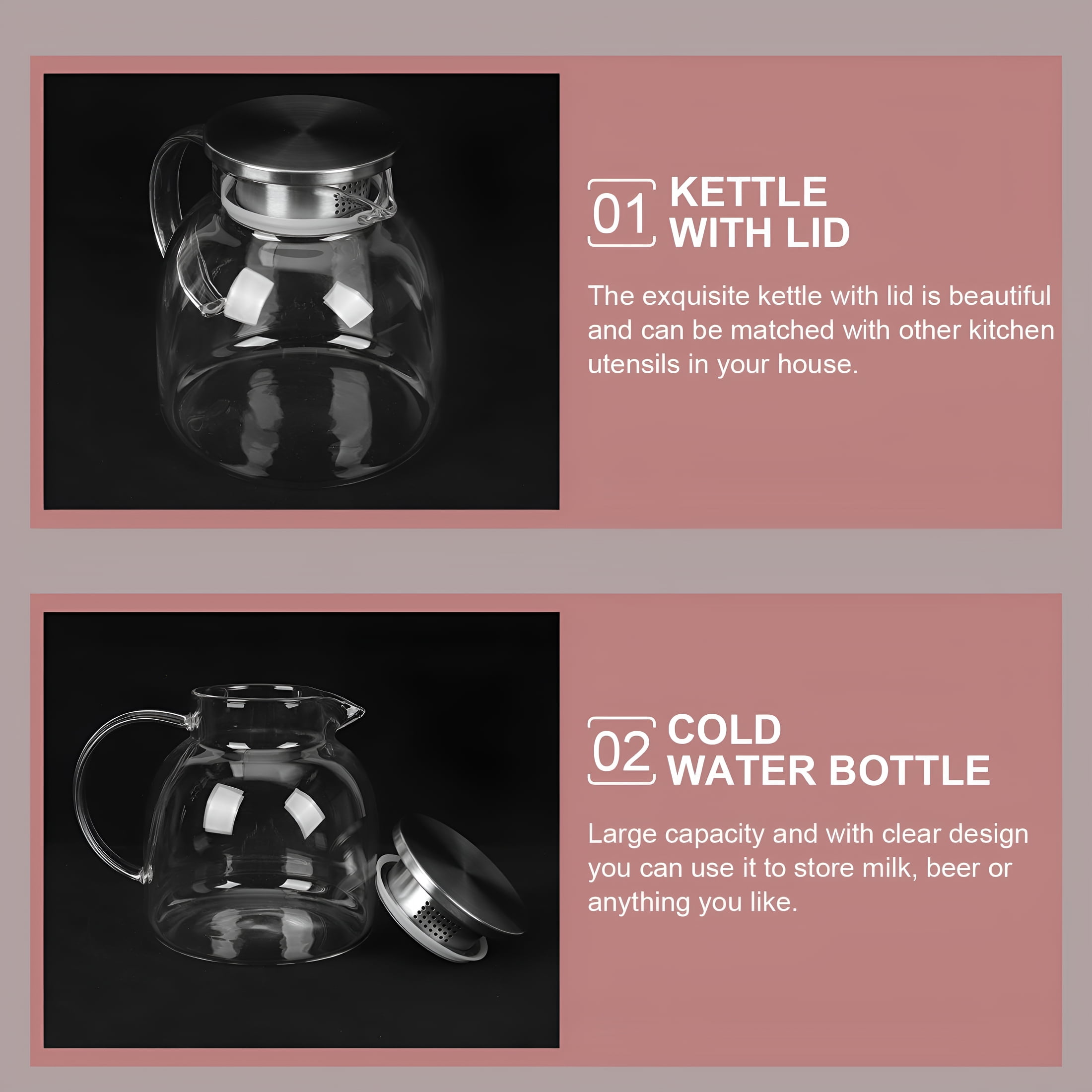 ACDANC Small Pitcher with Lid Glass Water Bottles Tea 1 Gallon Juice Containers Lids for Fridge