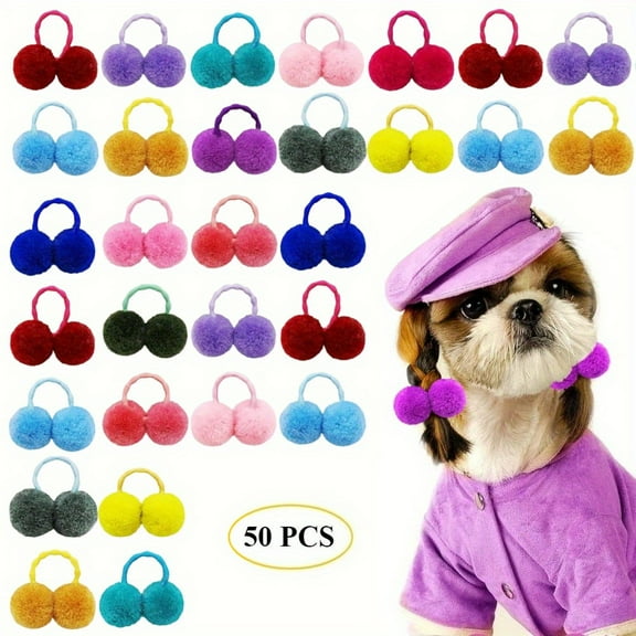 50-Pack Small Dog Hair Bows with Elastic Bands, 1.5-Inch Pet Grooming Bows for Yorkie, Shih Tzu, Puppy Hair Accessories, Mixed Colors