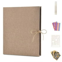 Photo Album Scrapbook, AIOR Linen Refillable Scrap Book Diy Scrapbooking Personalized Guest Book with Black Pages, Family Memory Book Wedding Anniversary Valentines Graduation Fathers Day Gifts, Beige