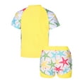 thumbnail image 2 of MSemis Kids Girls Athletic Swimsuit Two Piece Short Sleeve Rash Guard Swimwear Set Yellow Asteroidea 6, 2 of 6