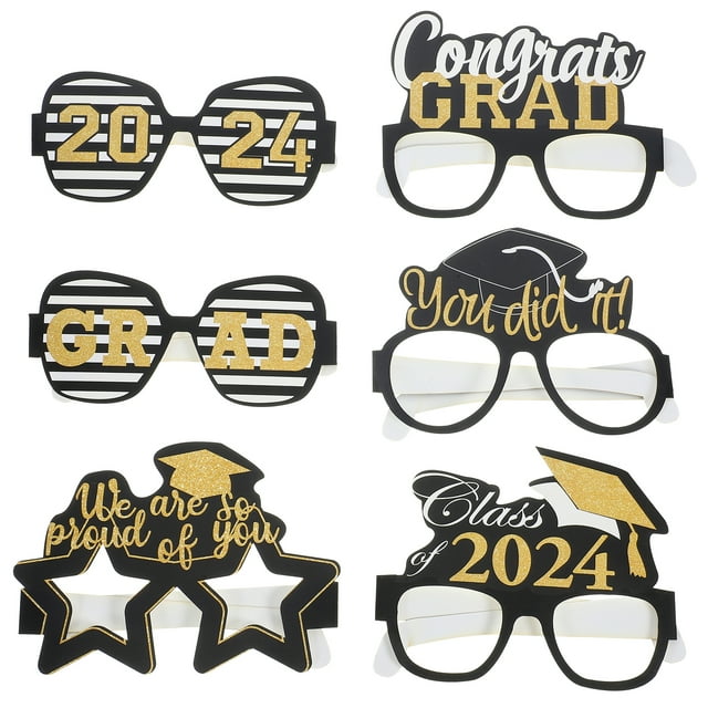 6pcs Class Of 2024 Sunglasses Graduation Photo Booth Props Funny Glasses Paper Glasses Prop