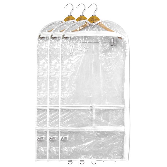 Bolsas para ropa Dream Duffel, transparentes, paquete de 3, regulares con bolsillos