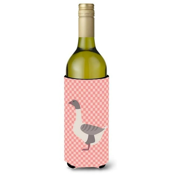 Carolines Treasures BB7901LITERK Buff Grey Back Goose Pink Check Wine Bottle Beverge Insulator Hugger