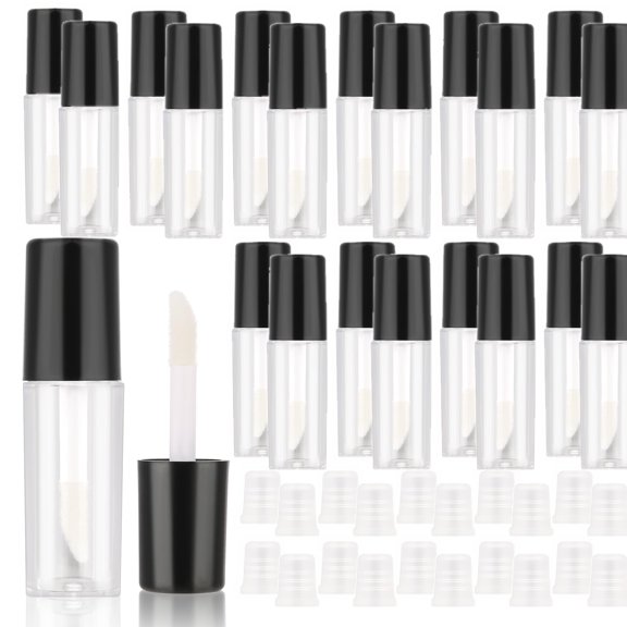 20 Pcs Empty Lip Gloss Tubes with Wand, 0.1oz/3ml Mini Lip Balm Gloss Containers Cute Plastic Lipgloss Tube Container Clear Refillable Lipgloss Making Supplies Kit for DIY Makeup(Black Tube Cap)