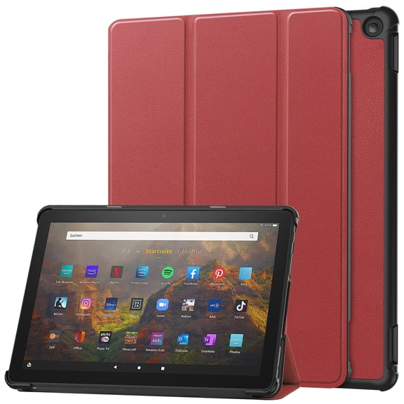 SaniMore for Amazon HD10 (2023) Case, Auto Sleep/Wake Rugged PC Tri-Fold Kickstand [Support iPad 1st/3rd Pencil Charging]  Shockproof Protective Case for Women Men, Winered