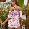 thumbnail image 2 of Hello Kitty Women's Cold Shoulder Tops T Shirts Chiffon Summer Off Shoulder Dress Short Sleeve Shirt M, 2 of 6