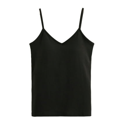 

Kironypik Vest V-Neck Tank-Top Women Adjustable Strap Skin Friendly Nightgowns Solid Sexy Push-Up Clothes Tops Bottoming Shirt Summer Black XL