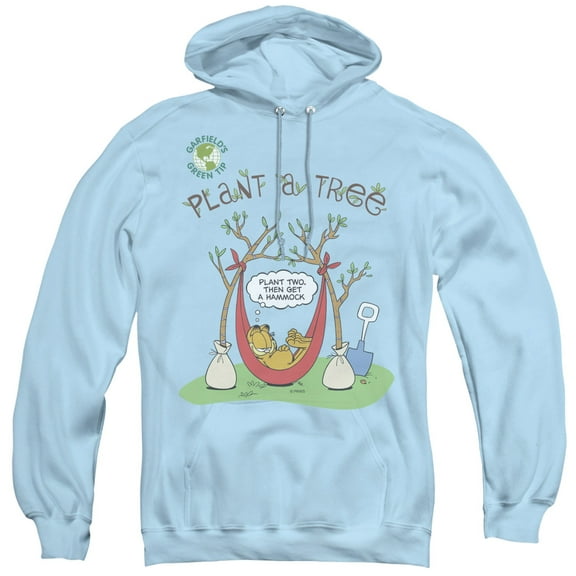 Garfield Plant A Tree Adult Pullover Hoodie Sweatshirt Light Blue
