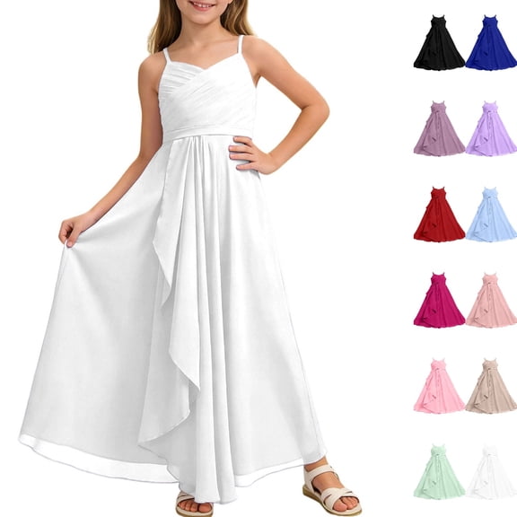 HJYCHN Toddler Dress Spaghetti Strap Chiffon Maxi Gown with Twisted Bodice and Flowing A Line Skirt for Girls Dress 7-8 Years