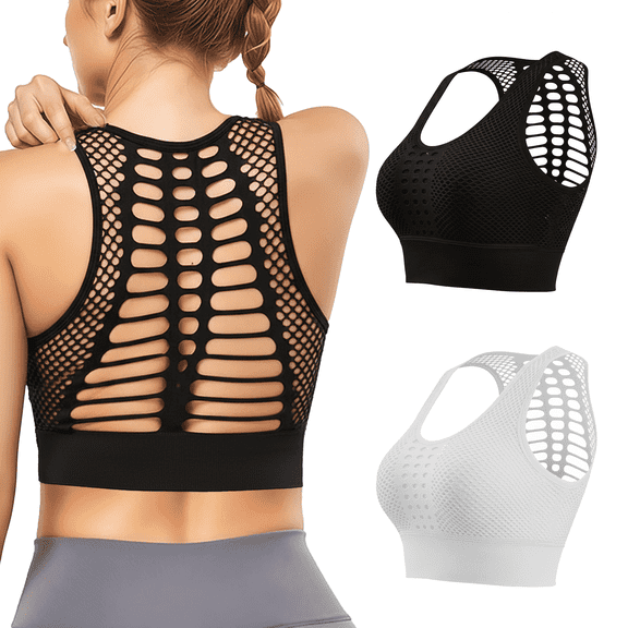 SOMER 2 Pack Sports Bras for Women High Support Wirefree Hollow I Back Sports Bra Pack Workout Yoga Athletic Comfortable Black & White