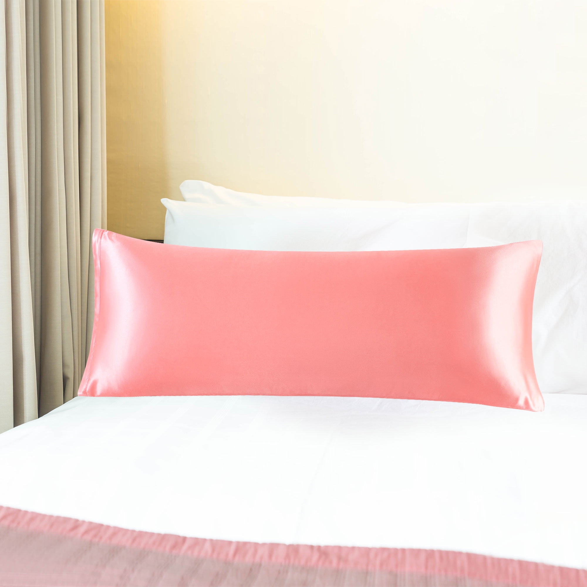 Unique Bargains Zipper Closure 1 PC Satin Body Pillowcases Light Coral 20"x48"