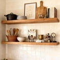 thumbnail image 6 of 36 Inches Long Walnut Floating Shelves,Rustic Solid Wood Farmhouse Wall Shelves with Invisible Brackets for Bathroom, Living Room, Bedroom, Kitchen Set of 2, 6 of 9