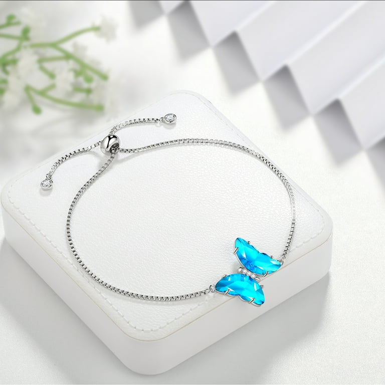 Sterling Silver Personalized March Birthstone Bracelet - Adjustable Pearl & Crystal Charm Bracelet Gift