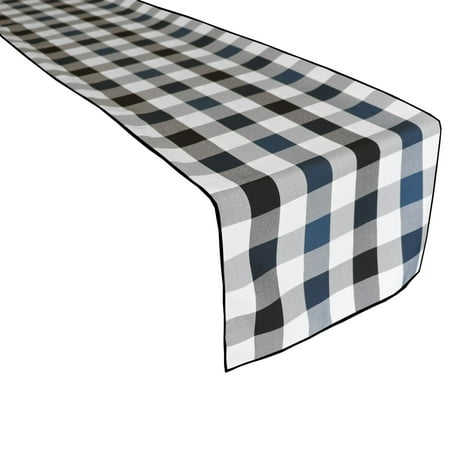 

Poplin Table Runner Buffalo Gingham Checkered Black Navy and White