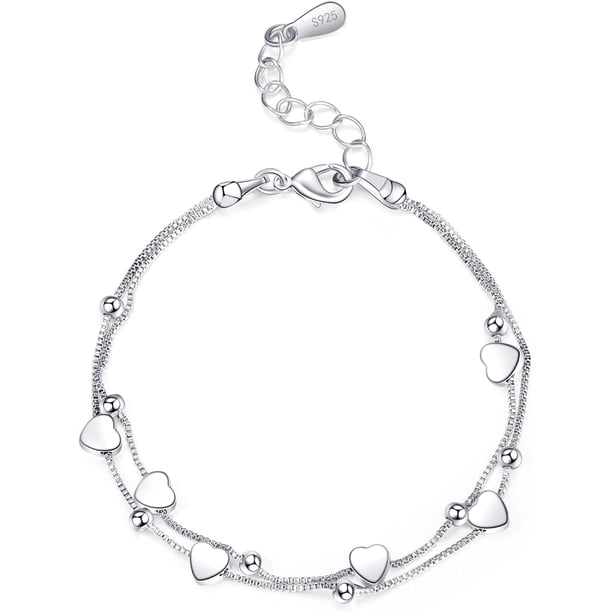 Pulsera de Plata para Mujer, Brazalete Elegante, Pulseras con dijes de Corazón, Joyeria para Mujer, Regalos para Ella