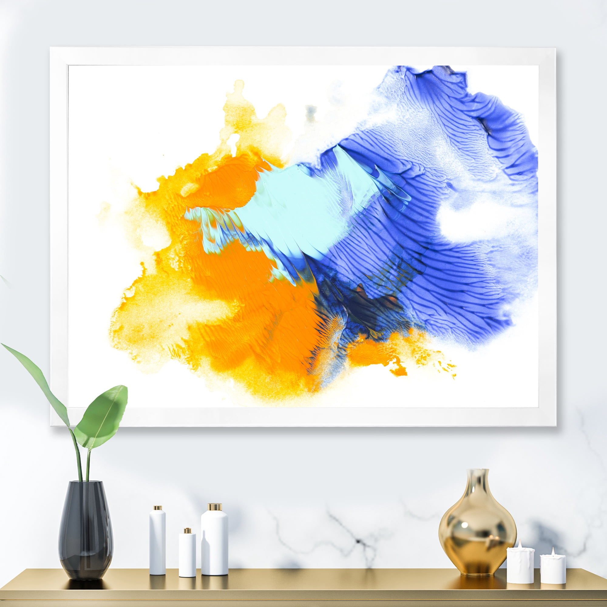 Designart 'Abstract Orange and Blue Clouds' Modern Framed Art Print
