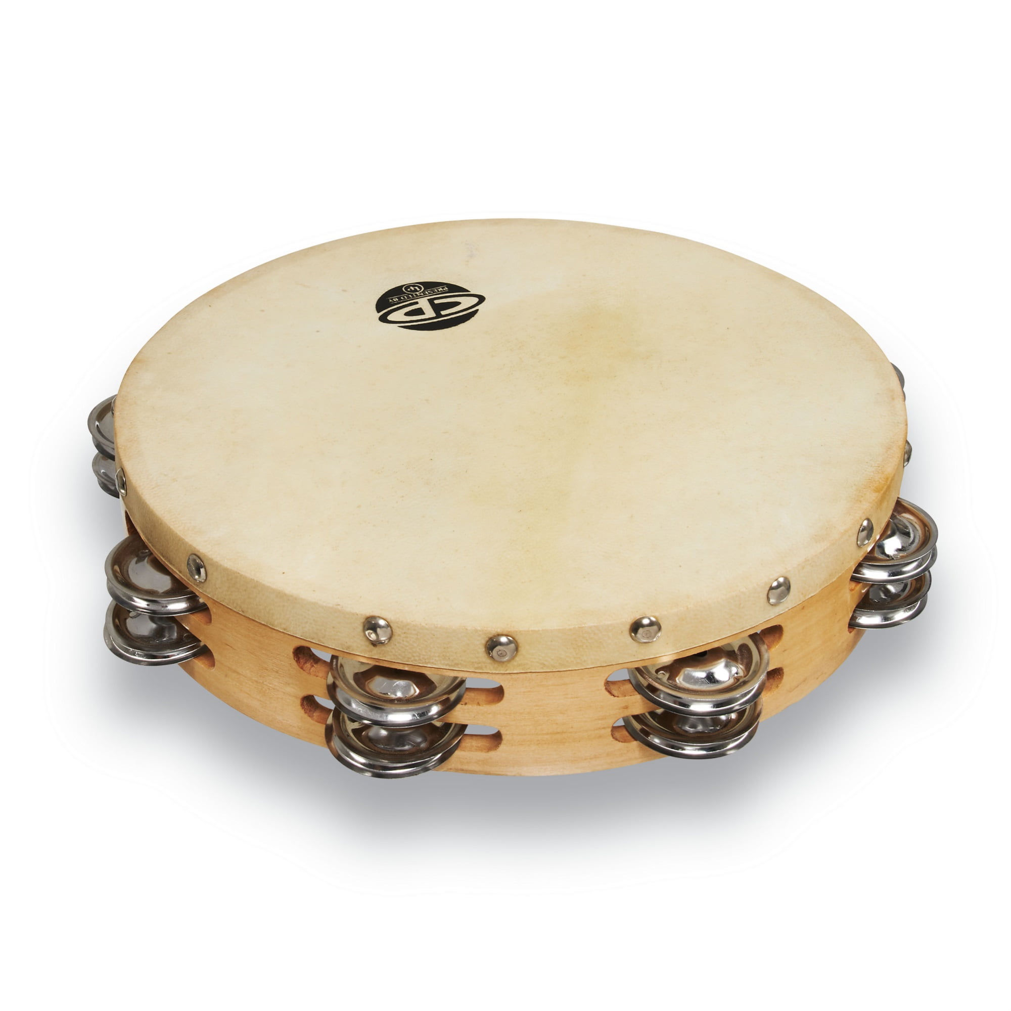 CP380 10" Wood Tambourine, Headed, Double Row Jingles