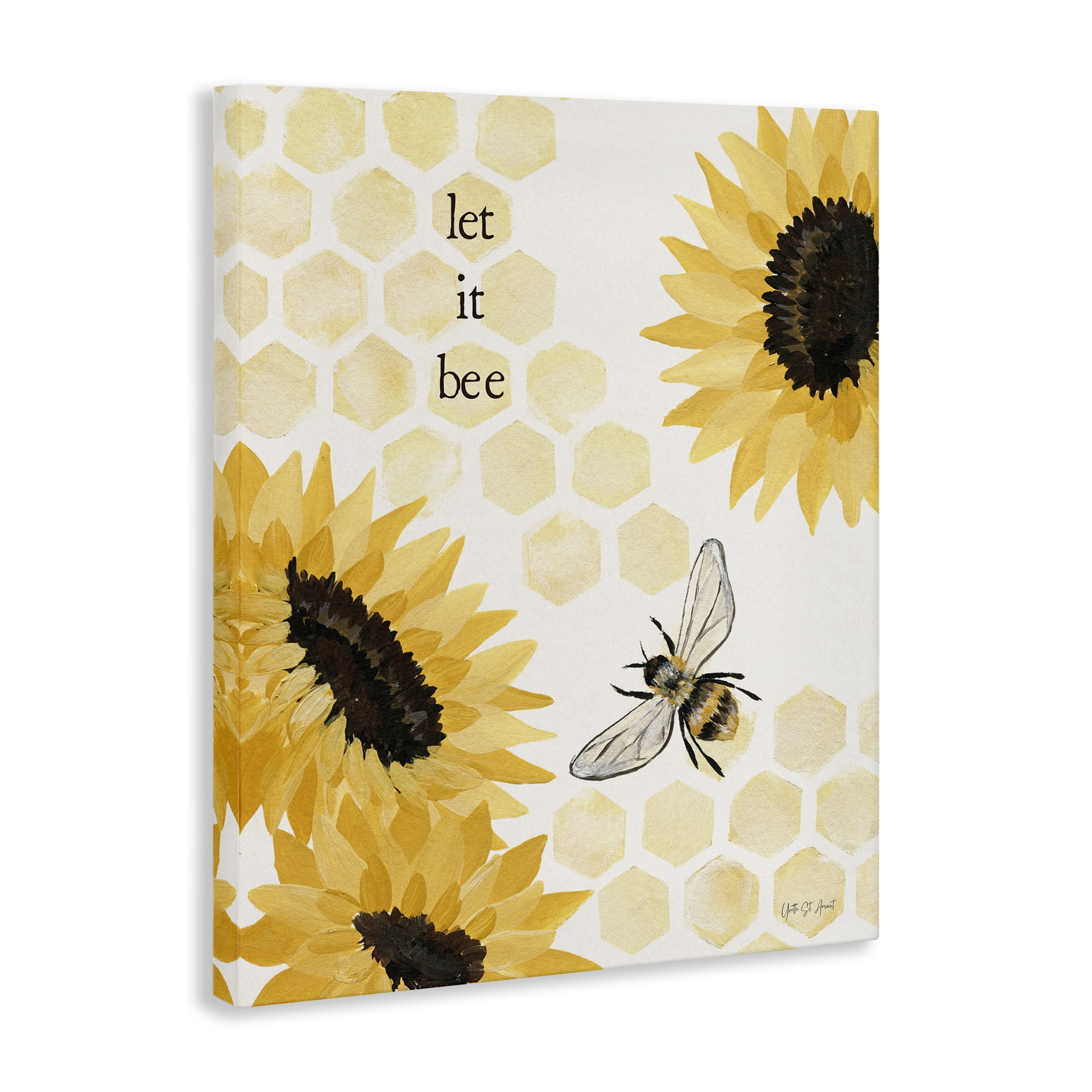 Stupell Industries Let It Bee Honeycomb Botanical & Floral Painting Gallery Wrapped Canvas Art Print Wall Art, 30 x 40