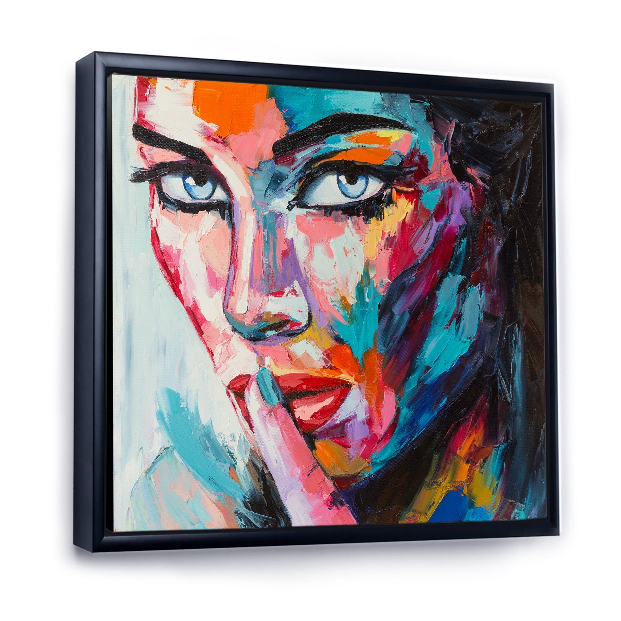 Designart 'Abstract Portrait Of A Young Woman With Blue Eyes II' Modern Framed Canvas Wall Art Print