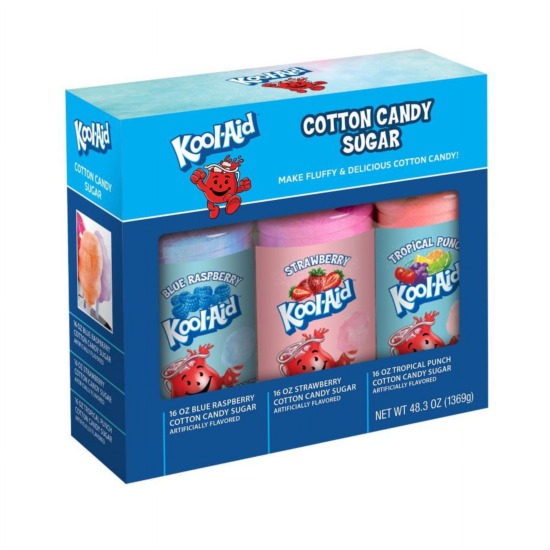 Kool-Aid Cotton Candy Flossing Sugar  Blue Raspberry, Strawberry, Tropical Punch  3 Pack