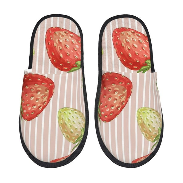 Balery Strawberries Pantuflas de Casa de Felpa Silenciosas con Diseño Estampado, Zapatillas Cómodas Antideslizantes de Algodón para Interior-Large