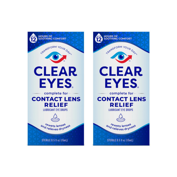Clear Eyes Contact Lens Relief Eye Drops, 0.5 oz (Pack 2)