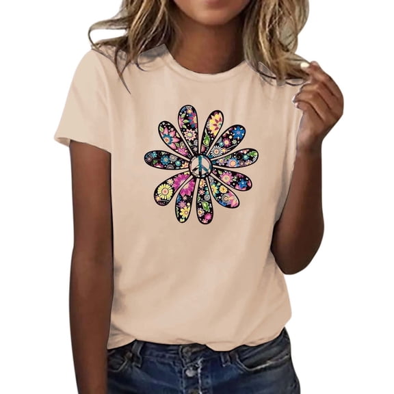 Womens Tops Short Sleeve Summer Tops For Women Casual Fashion Print Round Neck Womens T Shirts