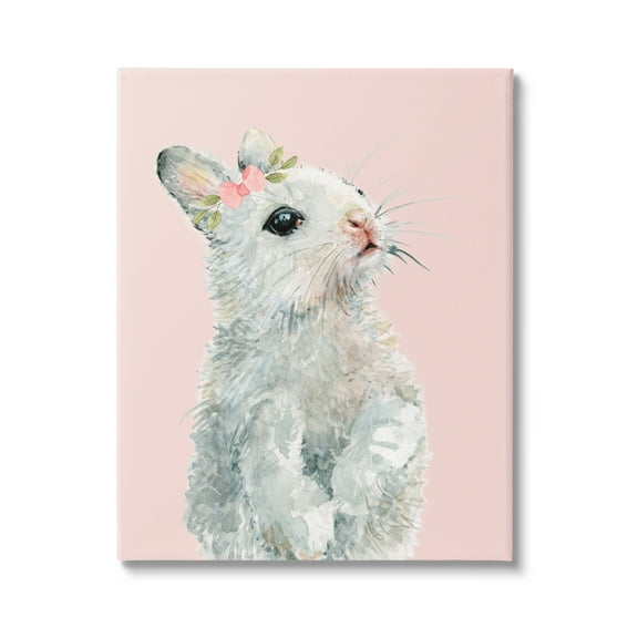 Stupell Industries Fuzzy Bunny on Pink Animals & Insects Painting Gallery Wrapped Canvas Art Print Wall Art, 16 x 20