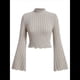 thumbnail image 1 of Camiseta Informal de Larga Acampanada con Cuello Alto y Punto Acanalado para Mujer Caqui L, 1 of 7