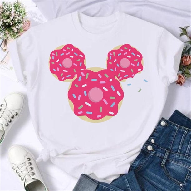 Disney Mickey Mouse Head Print Women T Shirt Fashion Love Heart T Shirt Harajuku Kawaii Top Tees Casual Short Sleeves Female TopXXL Gao Jinjia LED