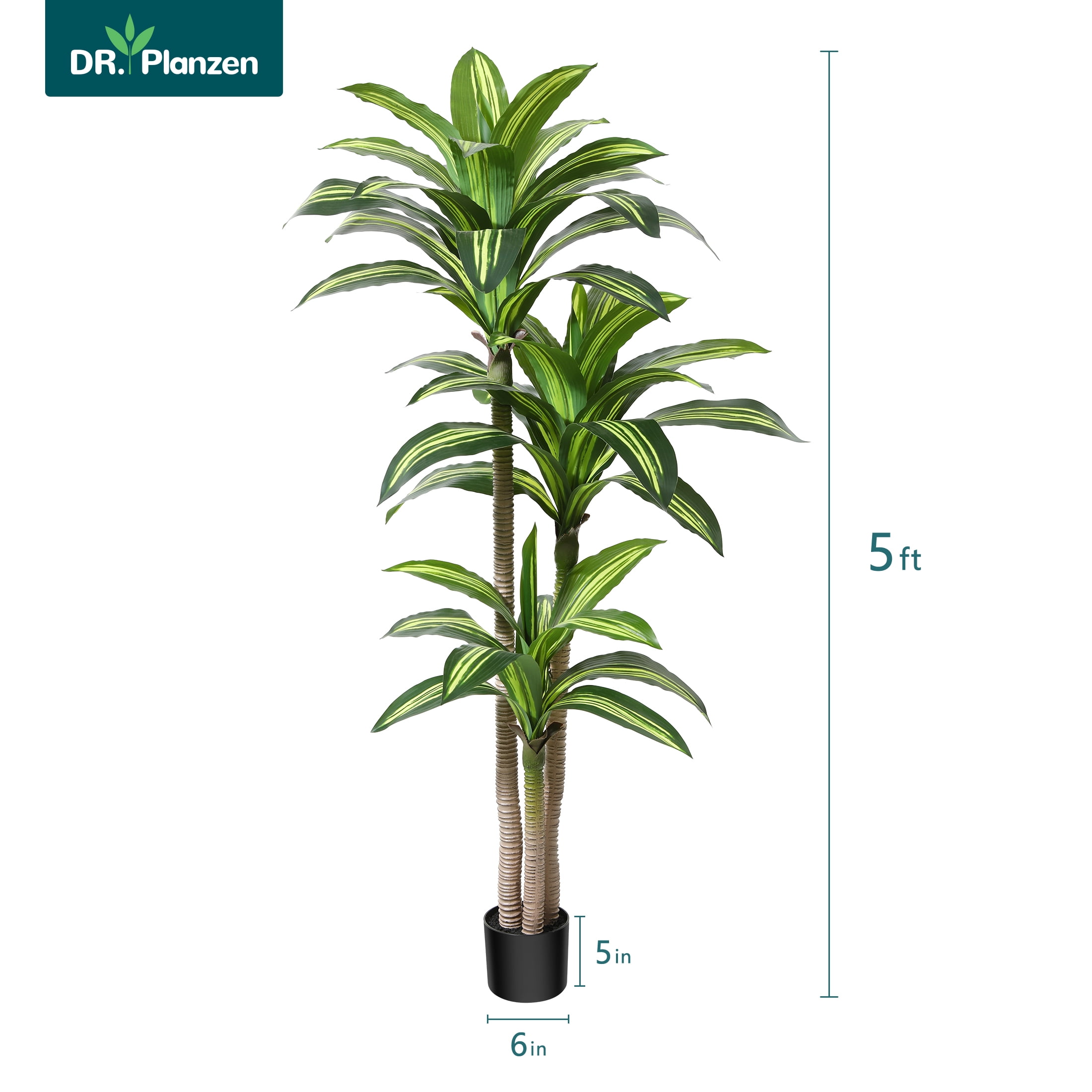 DR.Planzen Artificial Plants, 5ft Fake Dracaena Tree in Black Plastic Pot, Faux Plants Indoor Outdoor Decor, Silk Plants for Home Decor Office Porch Patio Perfect Housewarming Gift