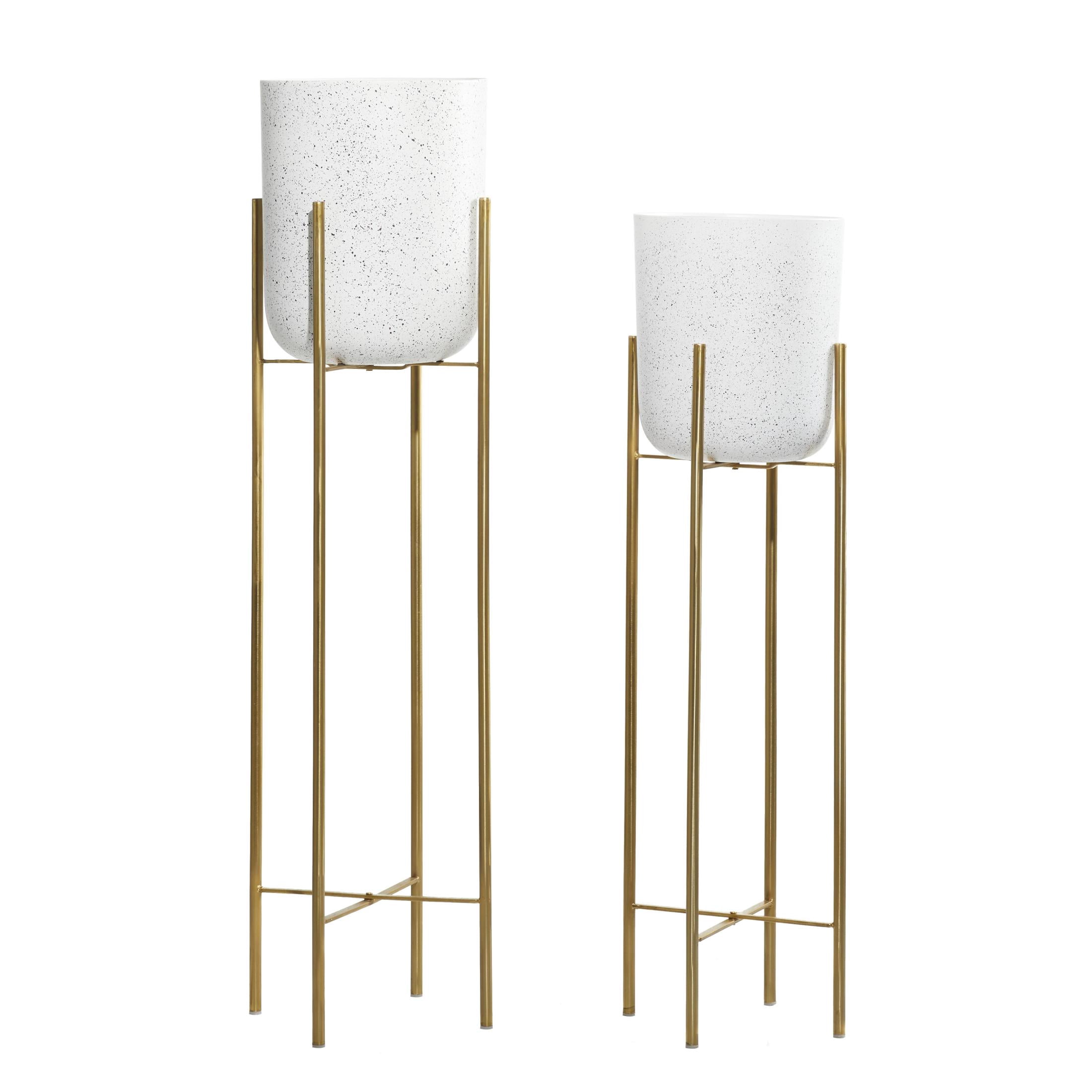 DecMode 39", 46"H Deep Recessed Dome Speckled White Metal Planter with Removable Stand (2 Count)
