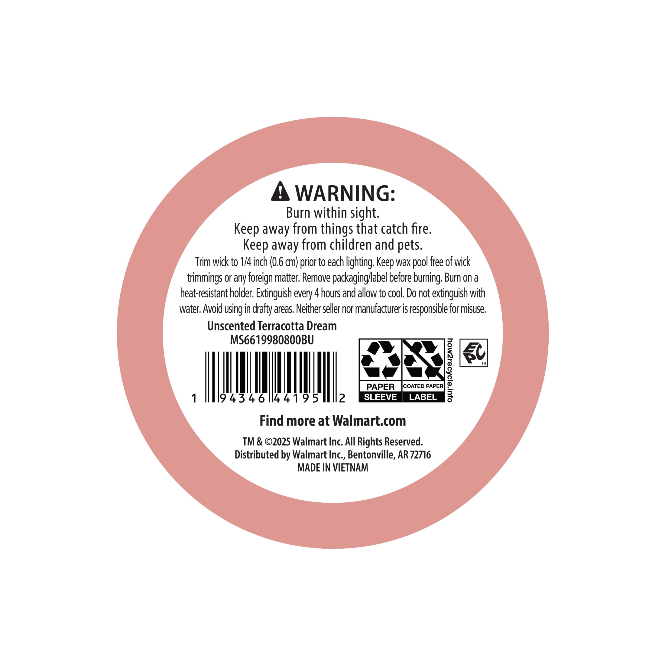 Mainstays Single Wick 3" x 5" Bubble Pillar Candle, Unscented, Pink