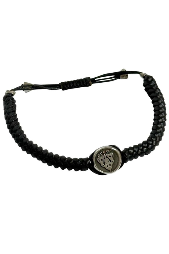 Pre-Owned Gucci Men's Silver Leather Coin Bracelet, 16-22cm